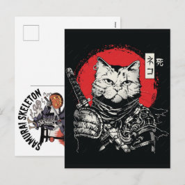 黒猫サムライ 日本の武士 ヴィンテージ シーズンポストカード