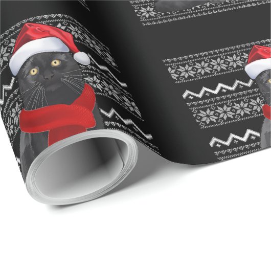 黒猫サンタハット醜いクリスマスパジャマギフトカ ラッピングペーパー (ロールコーナー)
