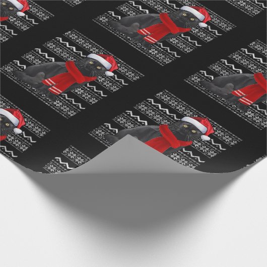 黒猫サンタハット醜いクリスマスパジャマギフトカ ラッピングペーパー (角)