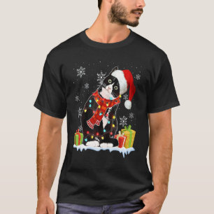黒猫サンタ帽子 クリスマス ライト Xmas 女子 Tシャツ