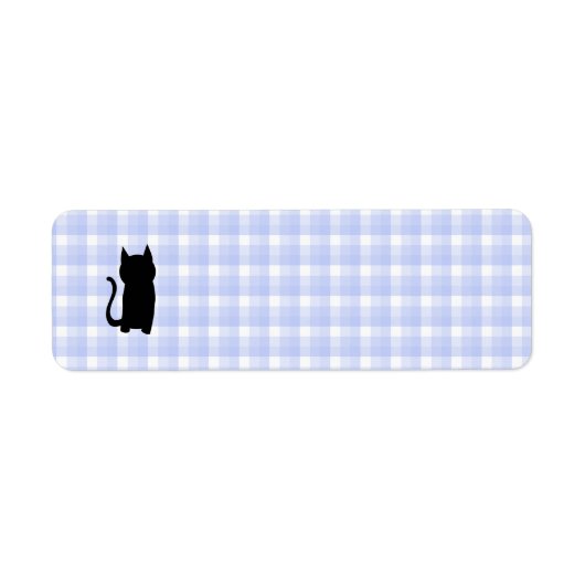 黒猫シルエットで座る。青い淡い色のチェック。 ラベル (正面)