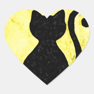 黒猫シルエットシール ハートシール