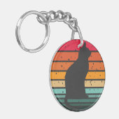 黒猫シルエット動揺してオンレインボー キーホルダー (正面左)