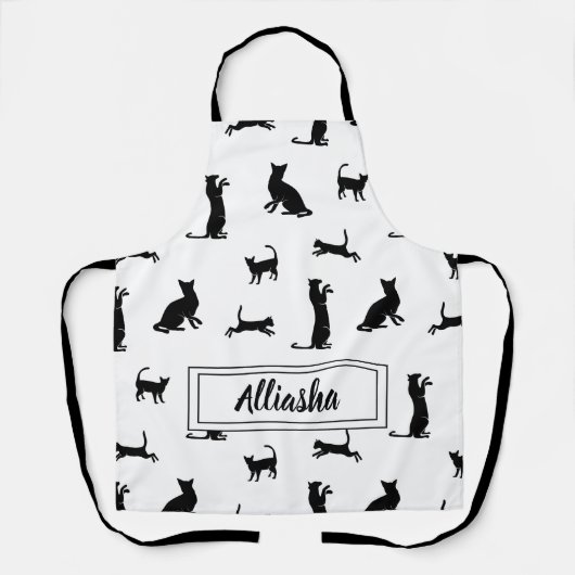 黒猫シルエット柄 パーソナライズドエプロン エプロン (正面)