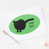 黒猫シルエット緑色の目あなたのテキストシール 楕円形シール (封筒)