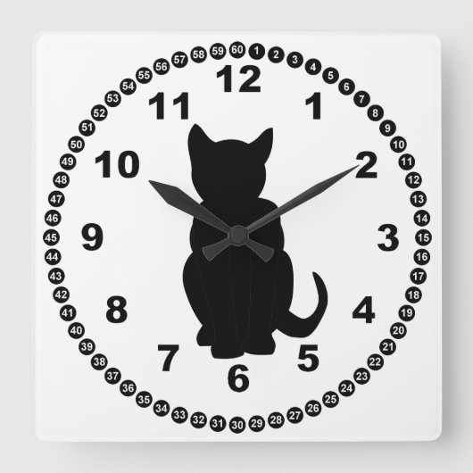 黒猫シルエット魔女のおなじみ スクエア壁時計 (正面)