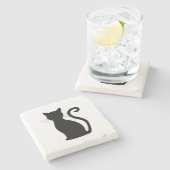 黒猫シルエット黒白かわいい ストーンコースター (横)