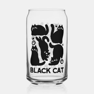 黒猫シルエット – かわいい猫デザイン ガラス缶
