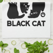 黒猫シルエット – かわいい猫デザイン キッチンタオル (折り畳み)