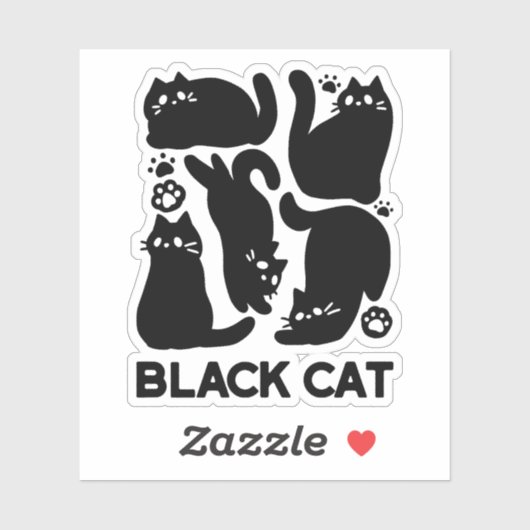 黒猫シルエット – かわいい猫デザイン シール (シート)