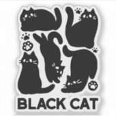 黒猫シルエット – かわいい猫デザイン シール (正面)