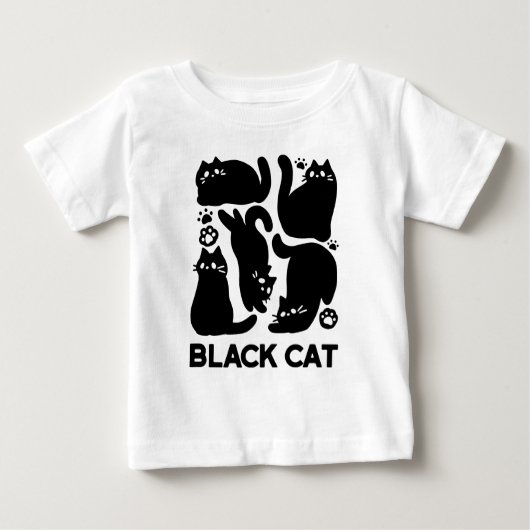 黒猫シルエット – かわいい猫デザイン ベビーTシャツ (正面)