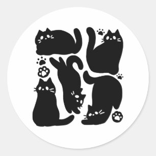 黒猫シルエット – かわいい猫デザイン ラウンドシール