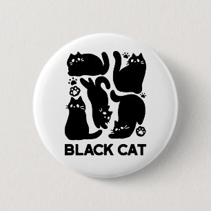 黒猫シルエット – かわいい猫デザイン 缶バッジ
