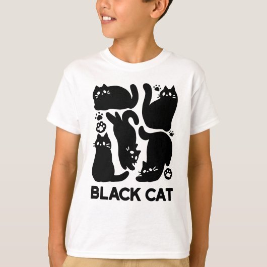 黒猫シルエット – かわいい猫デザイン Tシャツ (正面)