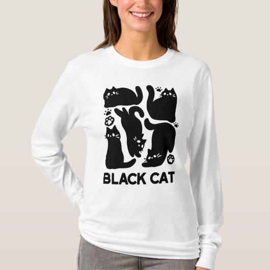 黒猫シルエット – かわいい猫デザイン Tシャツ (正面)