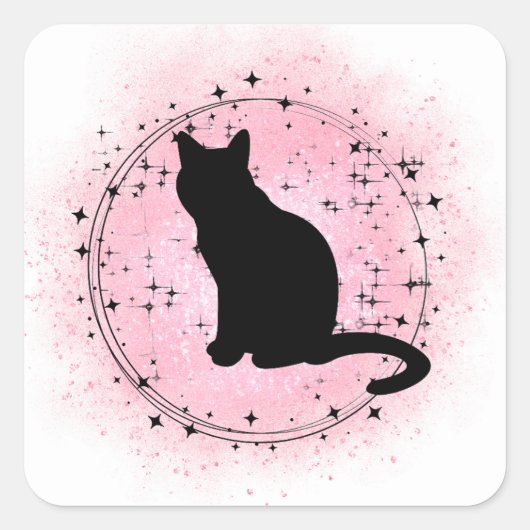 黒猫シルエット スクエアシール (正面)