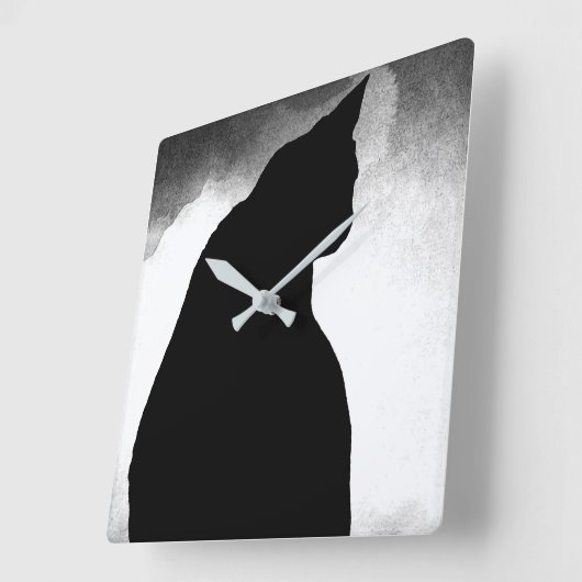 黒猫シルエット スクエア壁時計 (傾斜)