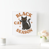黒猫シーズン スクエア壁時計 (ホーム)