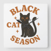 黒猫シーズン スクエア壁時計 (正面)