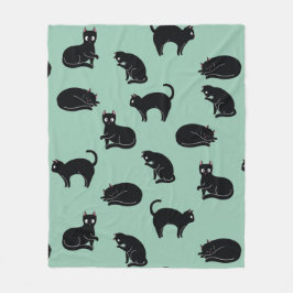 黒猫シームレスパターン フリースブランケット