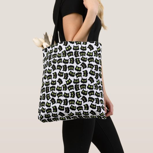黒猫シームレス パターン ペット ラバー トートバッグ (クローズアップ)