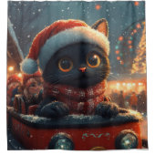 黒猫ジェットコースター クリスマス シャワーカーテン (正面)