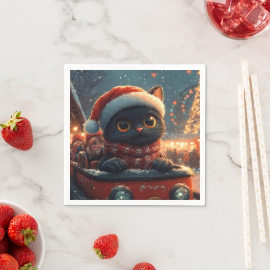 黒猫ジェットコースター クリスマス スタンダードカクテルナプキン (インサイチュ)