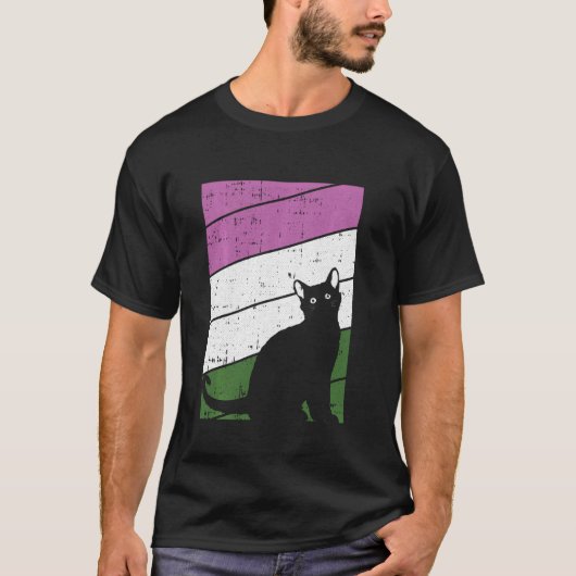 黒猫ジェンダー同性愛者プライド子猫Lgbt Q 誇りを持った A Tシャツ (正面)