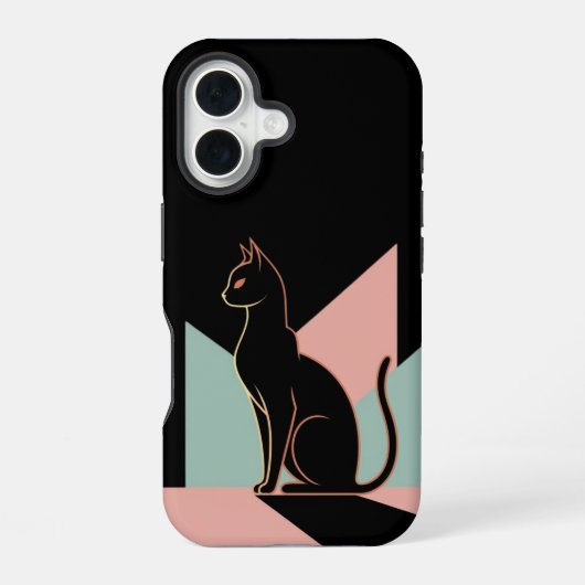黒猫ジオメトリック iPhone 16ケース (裏面)