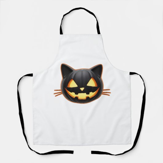黒猫ジャックオランタン絵文字クラシックTシャツ エプロン (正面)