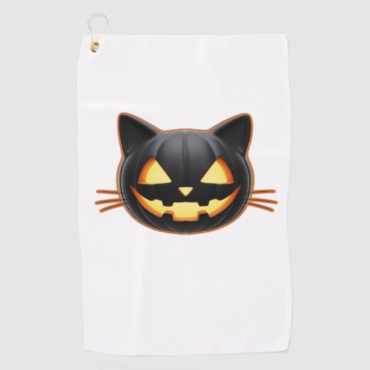 黒猫ジャックオランタン絵文字クラシックTシャツ ゴルフタオル (正面)