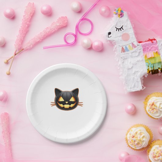 黒猫ジャックオランタン絵文字クラシックTシャツ ペーパープレート (パーティー)