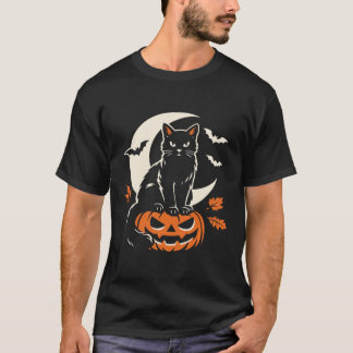 黒猫ジャックオランタン・ハロウィン Tシャツ