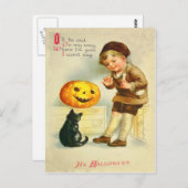 黒猫ジャックオランターパンプキンガール ポストカード (正面/裏面)