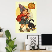 黒猫ジャック・オー・ランタン かぼちゃ 魔女 月 ポスター (ホームオフィス)
