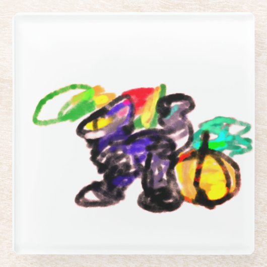 黒猫ジョイ秋 ガラスコースター (正面)