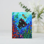 黒猫スキューバダイブフィッシュマリンアートポストカード ポストカード (スタンド正面)