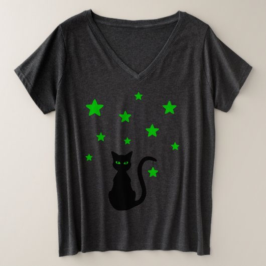 黒猫スターズプラス大Tシャツ プラスサイズTシャツ (デザイン正面)