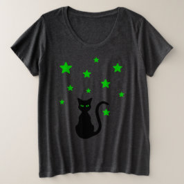 黒猫スターズプラス大Tシャツ プラスサイズTシャツ