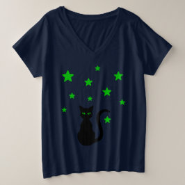 黒猫スターズプラス大Tシャツ プラスサイズTシャツ