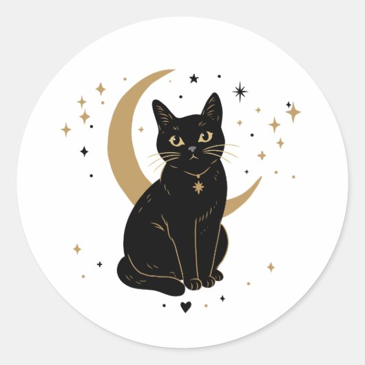 黒猫ステッカー ラウンドシール (正面)