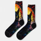 黒猫ステンドグラス赤不気味 ソックス (左)