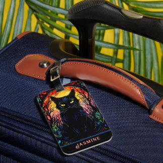 黒猫ステンドグラス赤不気味 ラゲッジタグ