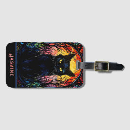 黒猫ステンドグラス赤不気味 ラゲッジタグ