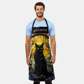 黒猫ステンドグラス黄色 エプロン (着用した状態)