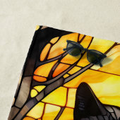 黒猫ステンドグラス黄色 ビーチタオル (インサイチュ)