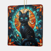 黒猫ステンドグラス セラミックオーナメント (左)