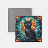 黒猫ステンドグラス マグネット (正面/裏面)