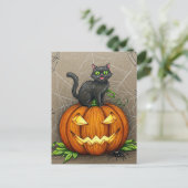 黒猫スパイダーズかぼちゃハロウィンハローウィーンハガキ ポストカード (スタンド正面)